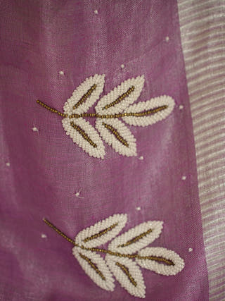Cosmic Pink Linen Saree with Zardosi Embroidery