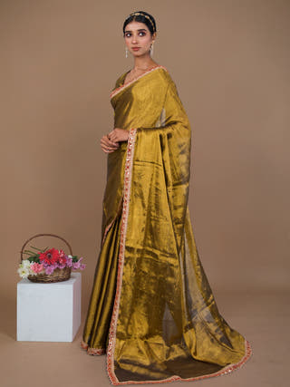 Swarnima Golden Handwoven Tissue Saree