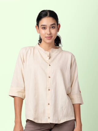 Taube Beige Mandarin Collar Shirt