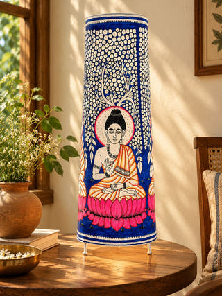 Buddha Hand Painted Floor Lamp - Blue