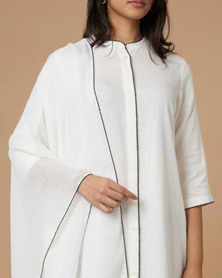 White & Black Cutwork Linen Kurta Set Bombay Bloom