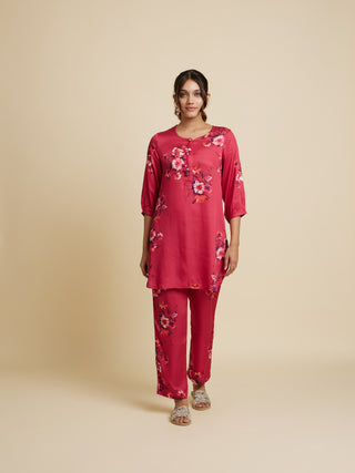 Orchid Pink Tencel Co-ord Set - 100% Tencel Kurta for women in Pink color