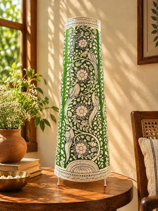 Tholu Bommalata Pakshi Pushpa Heritage Leather Lamp - Green