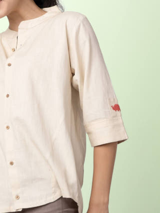 Taube Beige Mandarin Collar Shirt