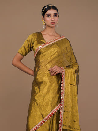 Swarnima Golden Handwoven Tissue Saree