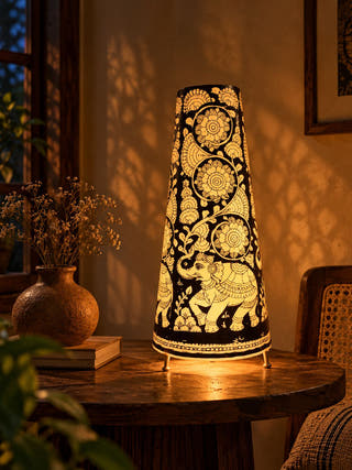 Elephant Flower Tholu Bommalata Table Lamp
