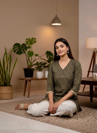 Ruhani Olive Weave Kurti