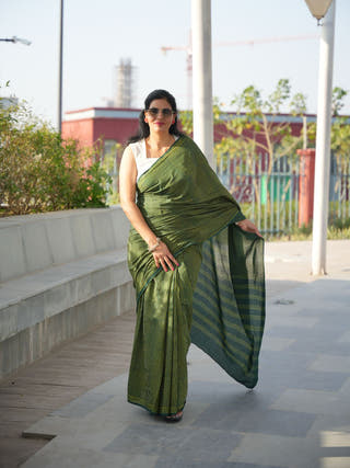 Garishma Dhara Earthy Dabu Green Cotton Saree