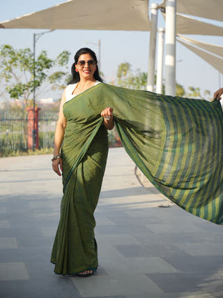 Garishma Dhara Earthy Dabu Green Cotton Saree