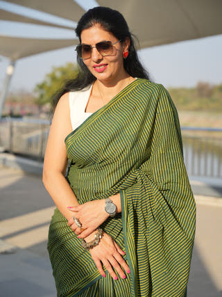 Garishma Dhara Earthy Dabu Green Cotton Saree