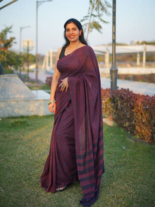 Bhoomi Dhara Earthy Dabu Wine Cotton Saree