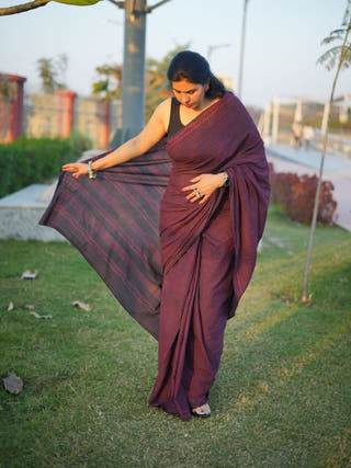 Bhoomi Dhara Earthy Dabu Wine Cotton Saree