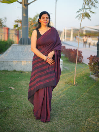 Bhoomi Dhara Earthy Dabu Wine Cotton Saree