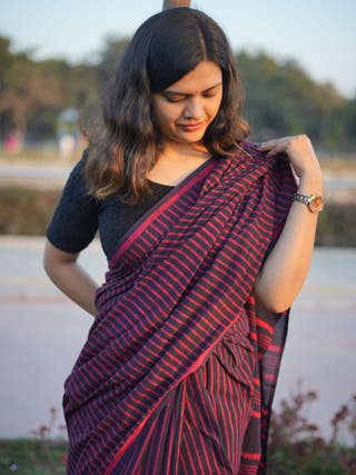 Bhavya Dhara Earthy Dabu Wine Cotton Saree
