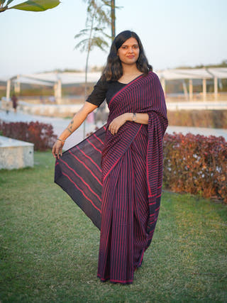 Bhavya Dhara Earthy Dabu Wine Cotton Saree