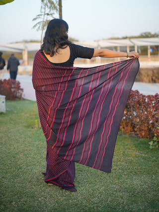 Bhavya Dhara Earthy Dabu Wine Cotton Saree