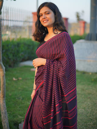 Bhavya Dhara Earthy Dabu Wine Cotton Saree