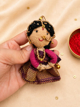 Radha Bansuri Rakhi Lumba Set | Set Of 2 | Purple Brocade & Orange