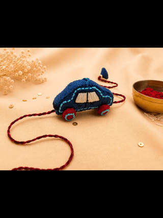 Hand Embroidered 3D Car Rakhi  | Blue (Set of 2)