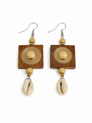 Wood Cowry Earring