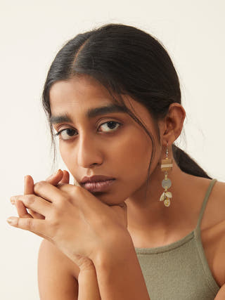 Wood & Repurposed Coin Earring