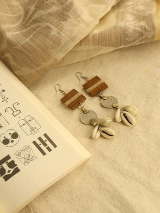 Wood & Repurposed Coin Earring