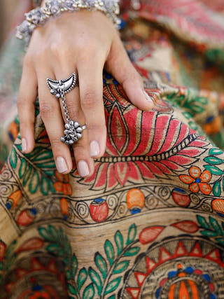 Madhubani Hand Painted Durga Incarnations Tussar Ghicha Silk Saree