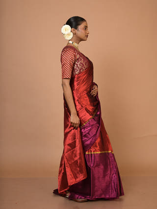 Navya Red & Purple Handloom Tissue Saree