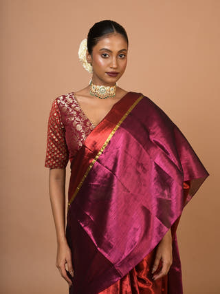 Navya Red & Purple Handloom Tissue Saree