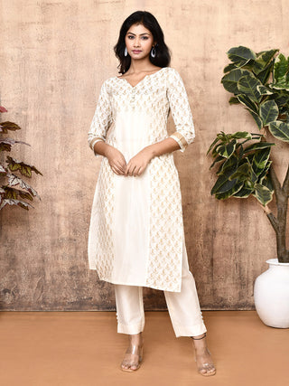 Handloom Jenni Silk Kurta Set Off-White Expressions By UV