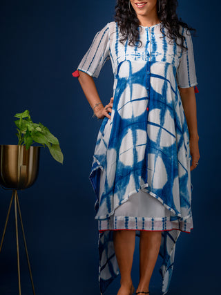 Zoya Asymmetric Shibori Dress Blue AMAR KOSA