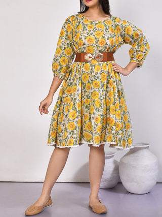Ishya Floral Tiered Midi Dress Yellow EXPRESSIONS BY UV
