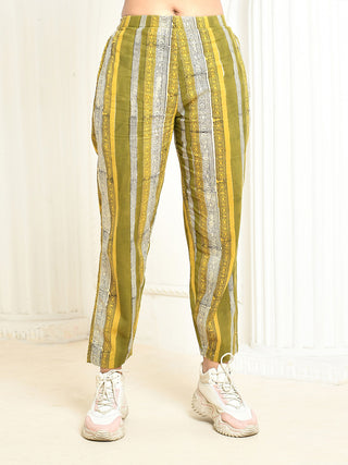 Jasmine Handprinted Cotton Pant Green EXPRESSIONS BY UV