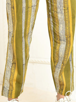 Jasmine Handprinted Cotton Pant Green EXPRESSIONS BY UV