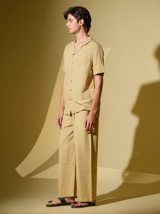 Samatvam Organic Dyed Cuban Collared Short Sleeved Shirt