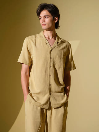 Samatvam Organic Dyed Cuban Collared Short Sleeved Shirt