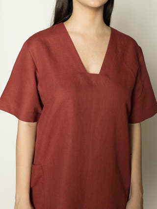 Plunge Neck Shift Dress Maroon Anushé Pirani