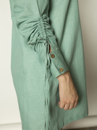 Ruched Sleeves Shirt Dress Green Anushé Pirani