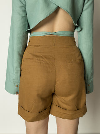 Straight Leg Tan Shorts Anushé Pirani