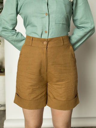 Straight Leg Tan Shorts Anushé Pirani