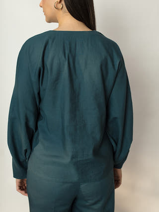 Dramatic Sleeve Blouse Teal Anushé Pirani