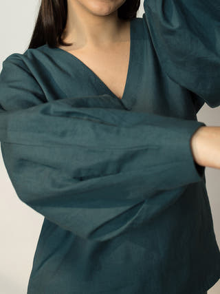 Dramatic Sleeve Blouse Teal Anushé Pirani