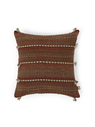 Bhuj Januja Extra Weft Cushion Cover Brown Aadyam Handwoven