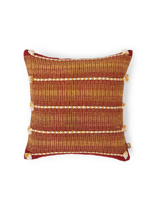 Bhuj Januja Extra Weft Cushion Cover Orange Aadyam Handwoven