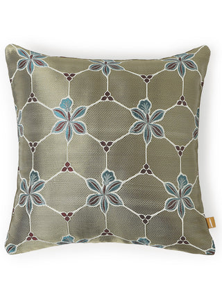 Floral Basket Satin Brocade Cushion Cover Blue Aadyam Handwoven