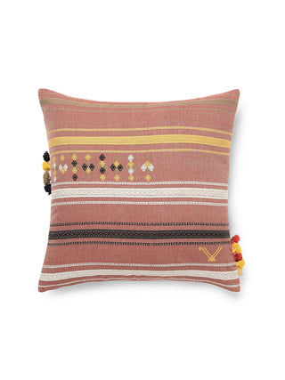 Bhuj Ella Extra Weft Cushion Cover 18" x 18" Red Aadyam Handwoven