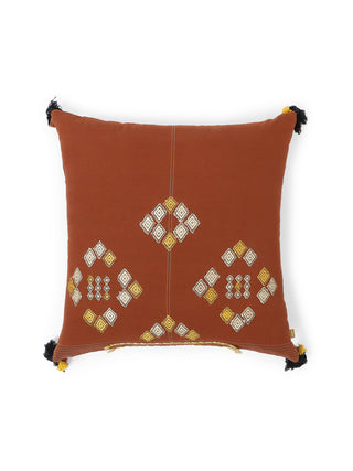 Bhuj Lopa Extra Weft Cushion Cover Red Aadyam Handwoven