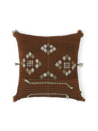 Bhuj Lopa Extra Weft Cushion Cover Brown Aadyam Handwoven