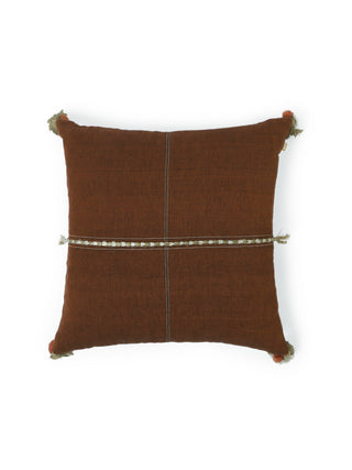 Bhuj Lopa Extra Weft Cushion Cover Brown Aadyam Handwoven