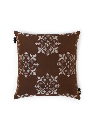 Pochampally Sagara Weft Ikat Cushion Cover Brown Aadyam Handwoven